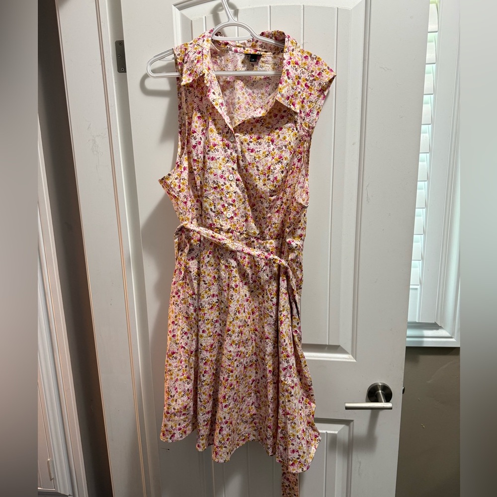 Torrid Pink and Orange and Yellow Sundress with Notched Collar